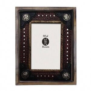NEW PASEO ROAD wood with resin leather insert picture frame in brown